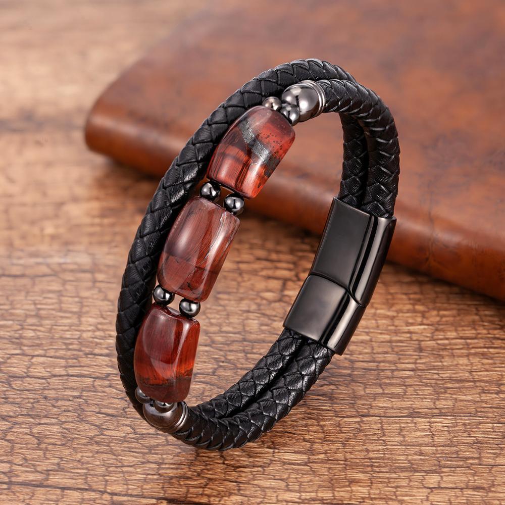 High Quality Tiger Eye Stone Bracelets For Men Geometric Natural Stone Beads Leather Rope Bangles 2020 Men's Jewelry Accessories - Reluxbr