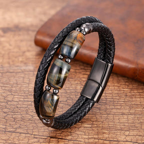 High Quality Tiger Eye Stone Bracelets For Men Geometric Natural Stone Beads Leather Rope Bangles 2020 Men's Jewelry Accessories - Reluxbr