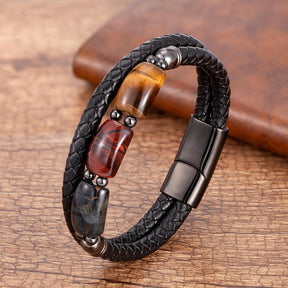 High Quality Tiger Eye Stone Bracelets For Men Geometric Natural Stone Beads Leather Rope Bangles 2020 Men's Jewelry Accessories - Reluxbr